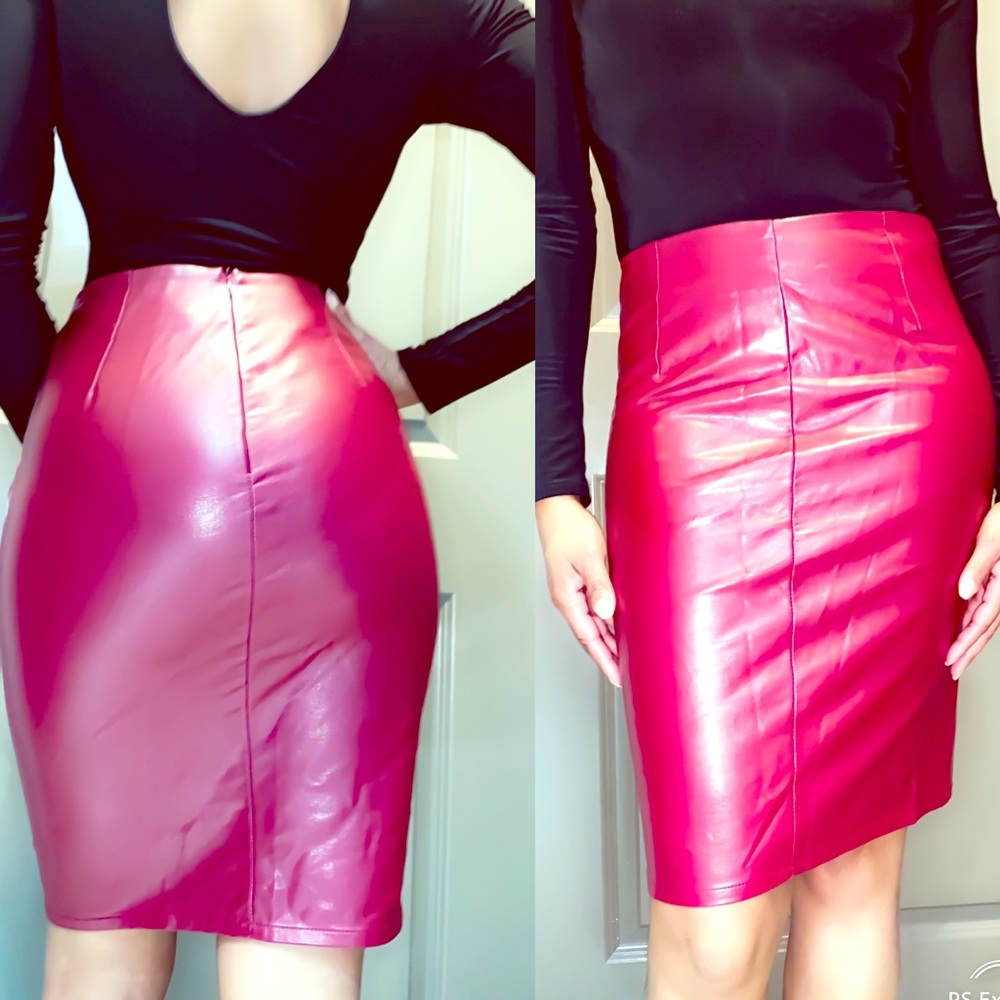 Merlot colored leather look midi Skirt